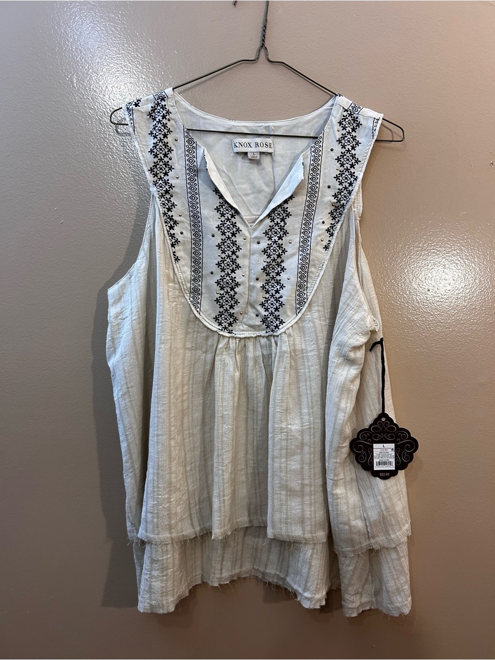 Knox Rose Cream Sleeveless Embroidered Peasant Tunic